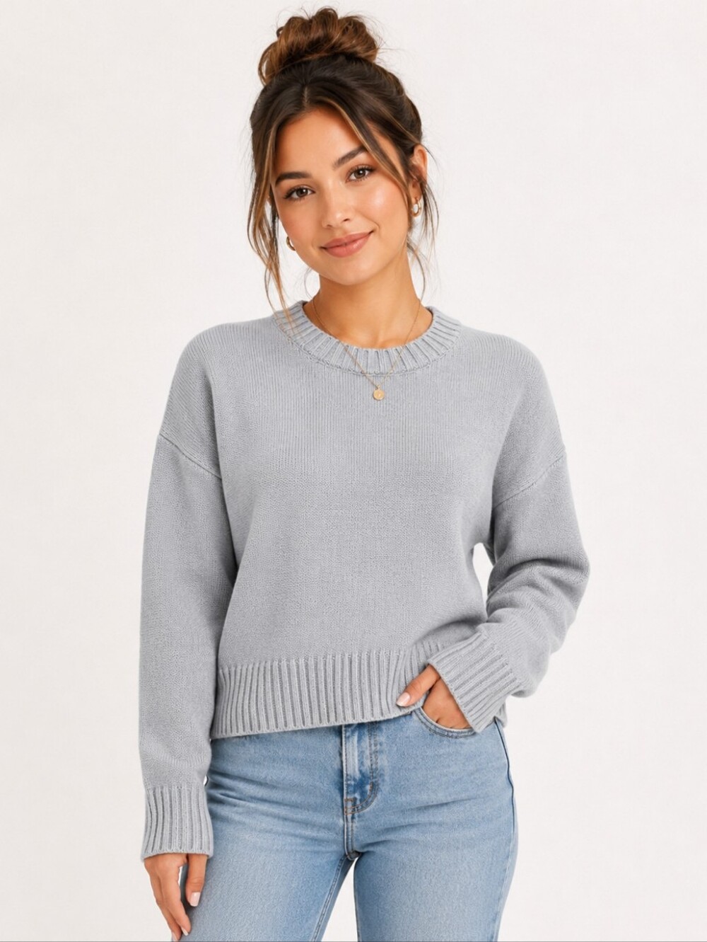 NWT Good American Cozy Crewneck Sweater – Heather Grey Size Small – $169 Retail